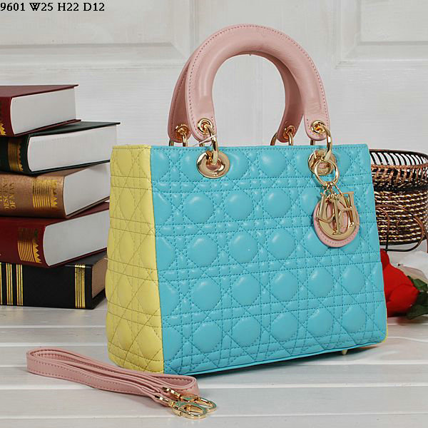 jumbo lady dior lambskin leather 6325 blue&&yellow&pink - Click Image to Close